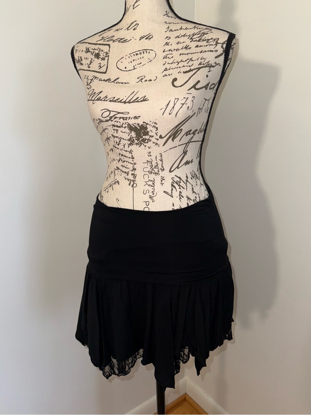 Dolls Kill Black Layered Mini Skirt with Lace Trim